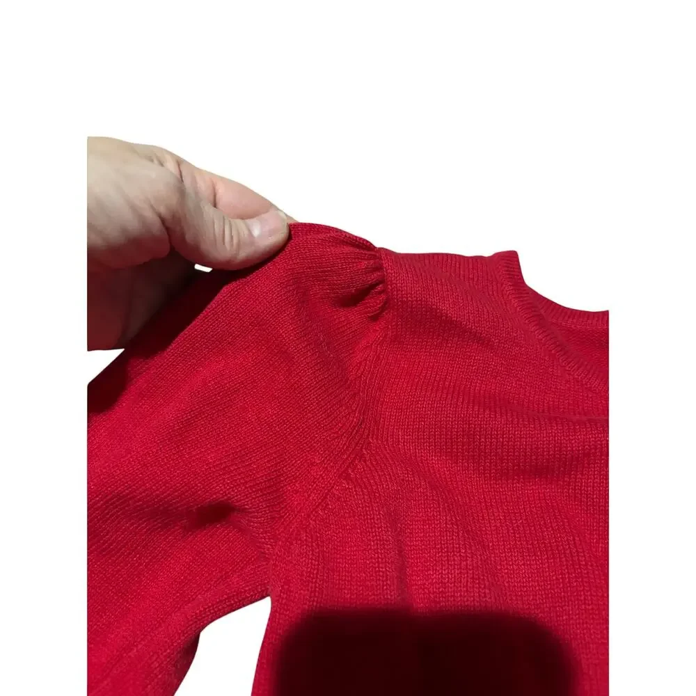 Gymboree 7/8 red one button open front shrung style sweater puff sleeves nwot